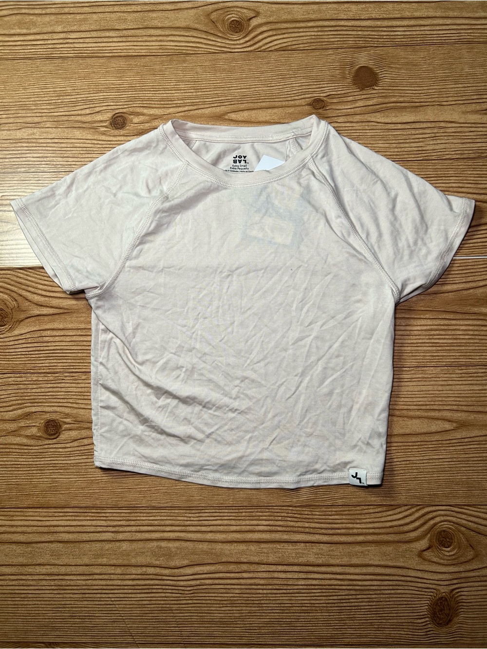 NWT~ Joylab sz M Almond Knit Cropped Short Sleeve Fitted Tee Top Midweight XS